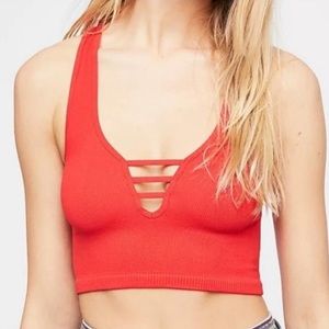 NEW Free People Intimately Strapped In Brami Crop Top Ribbed Neon Pink Size XS/S